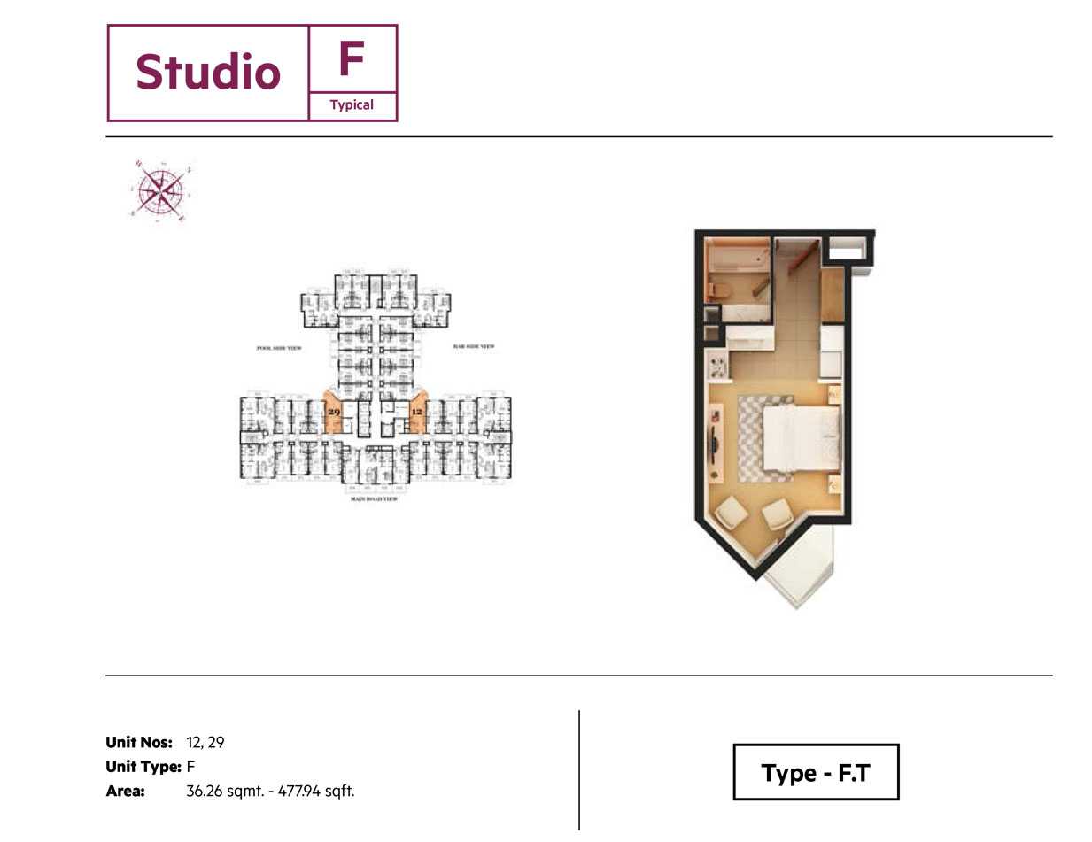 Studio,Type F, Size 477.94 Sq.ft